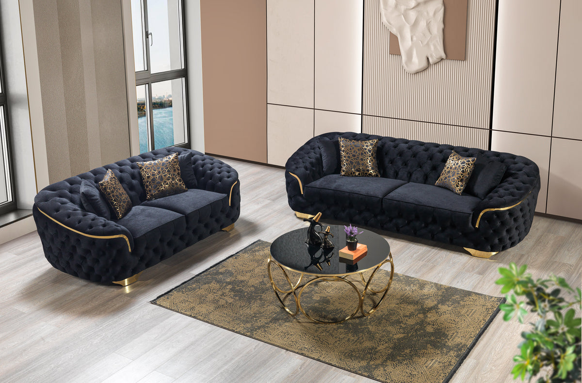 Lupino Black Velvet Sofa & Loveseat