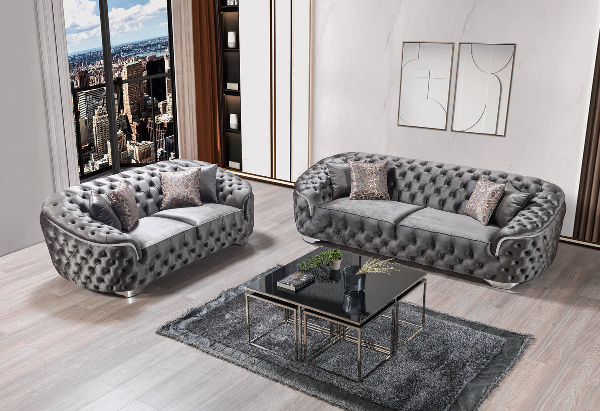 Lupino Gray Velvet Sofa & Loveseat