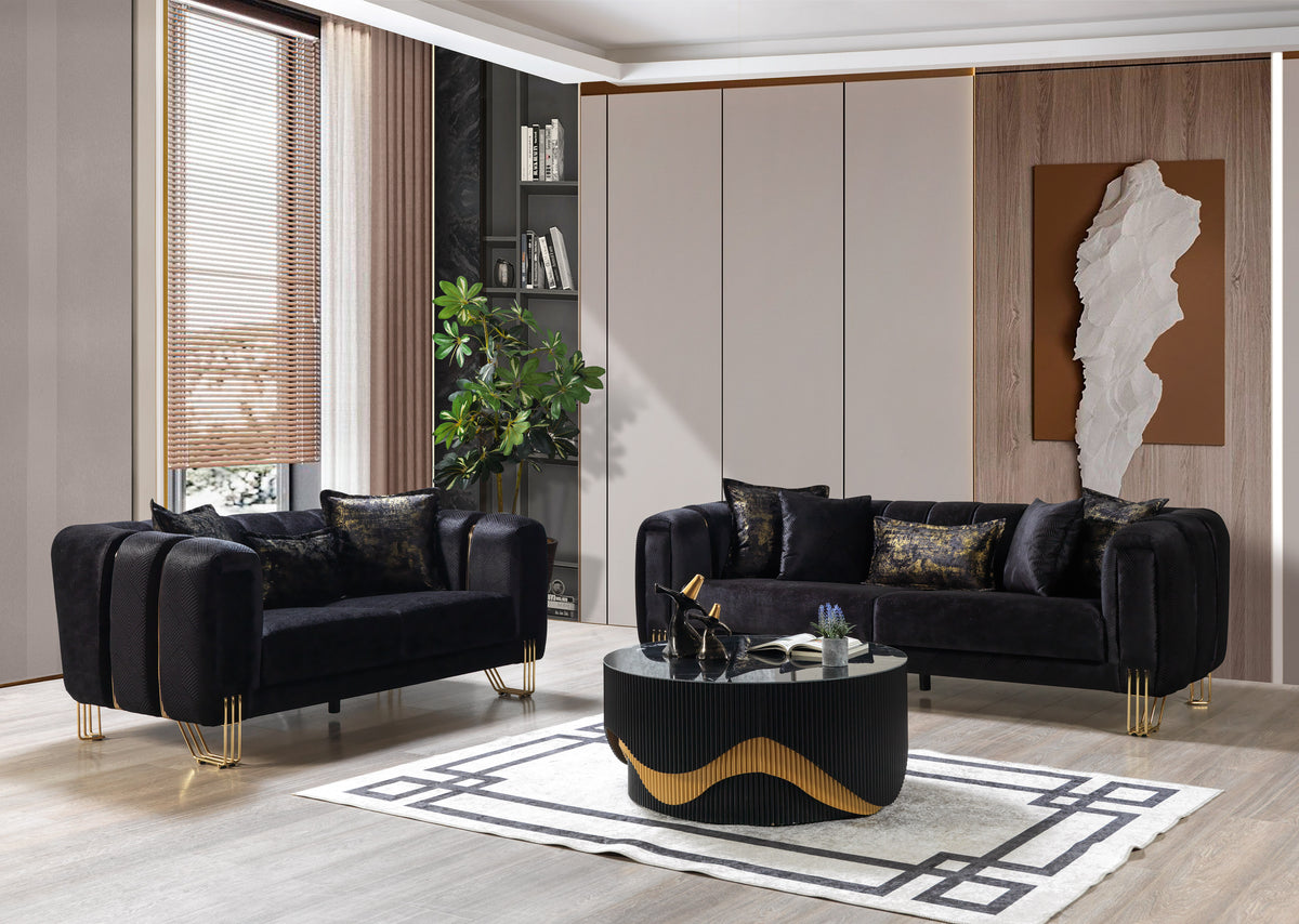 Santana Black Velvet Sofa & Loveseat