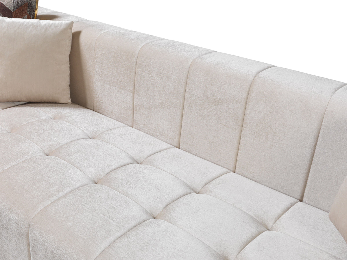 Elisha Ivory Velvet Double Chaise 140" Sectional