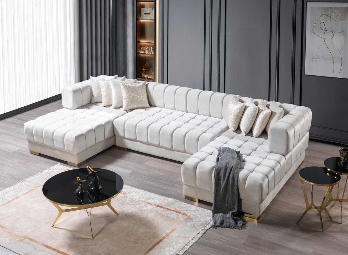 Ariana Velvet Ivory Double Chaise 138" Sectional