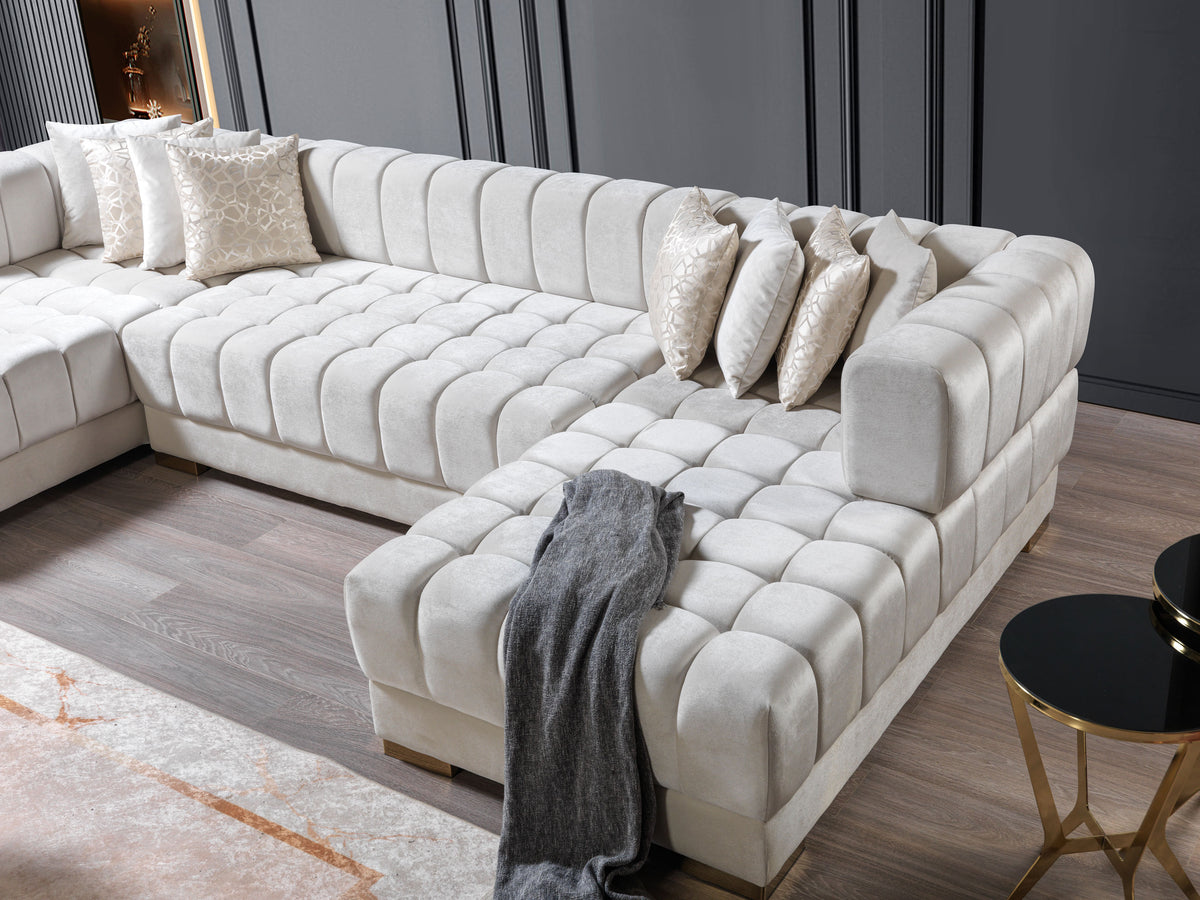 Ariana Velvet Ivory Double Chaise 138" Sectional