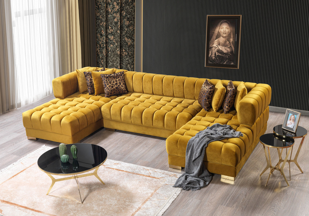 Ariana Velvet Mustard Double Chaise 138" Sectional