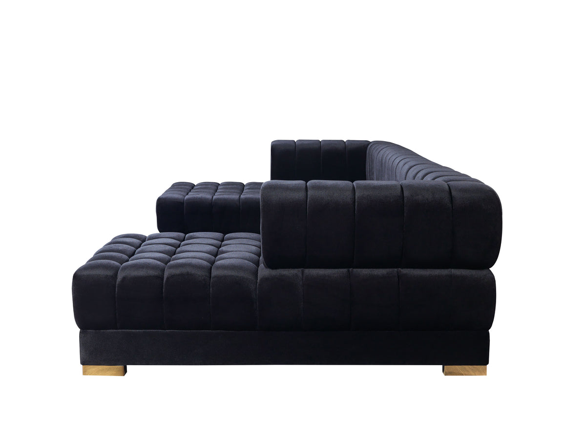 Ariana Velvet Black Double Chaise 138" Sectional