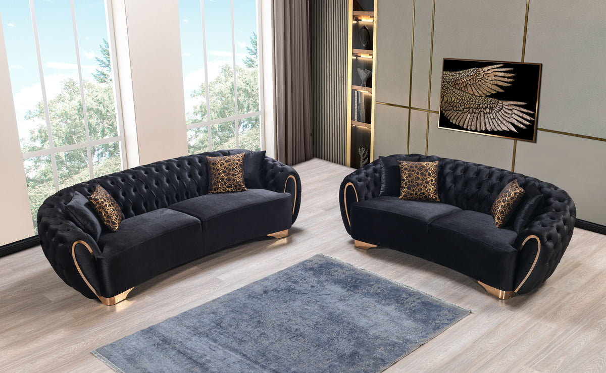 Victoria Black Velvet Sofa & Loveseat