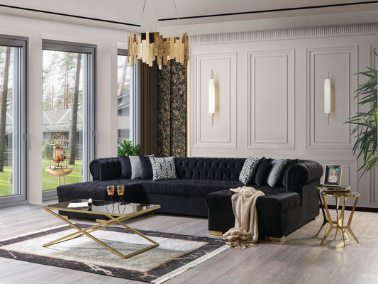 Lauren Velvet Black Double Chaise 136" Sectional