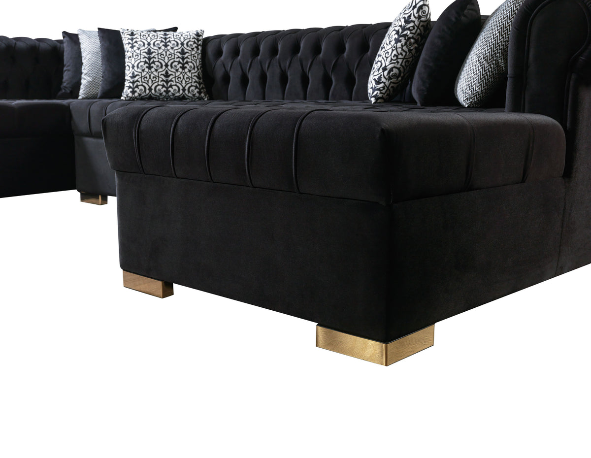 Lauren Velvet Black Double Chaise 136" Sectional