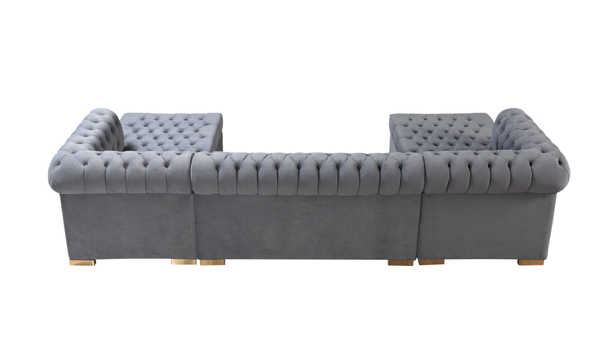 Lauren Velvet Grey Double Chaise 136" Sectional