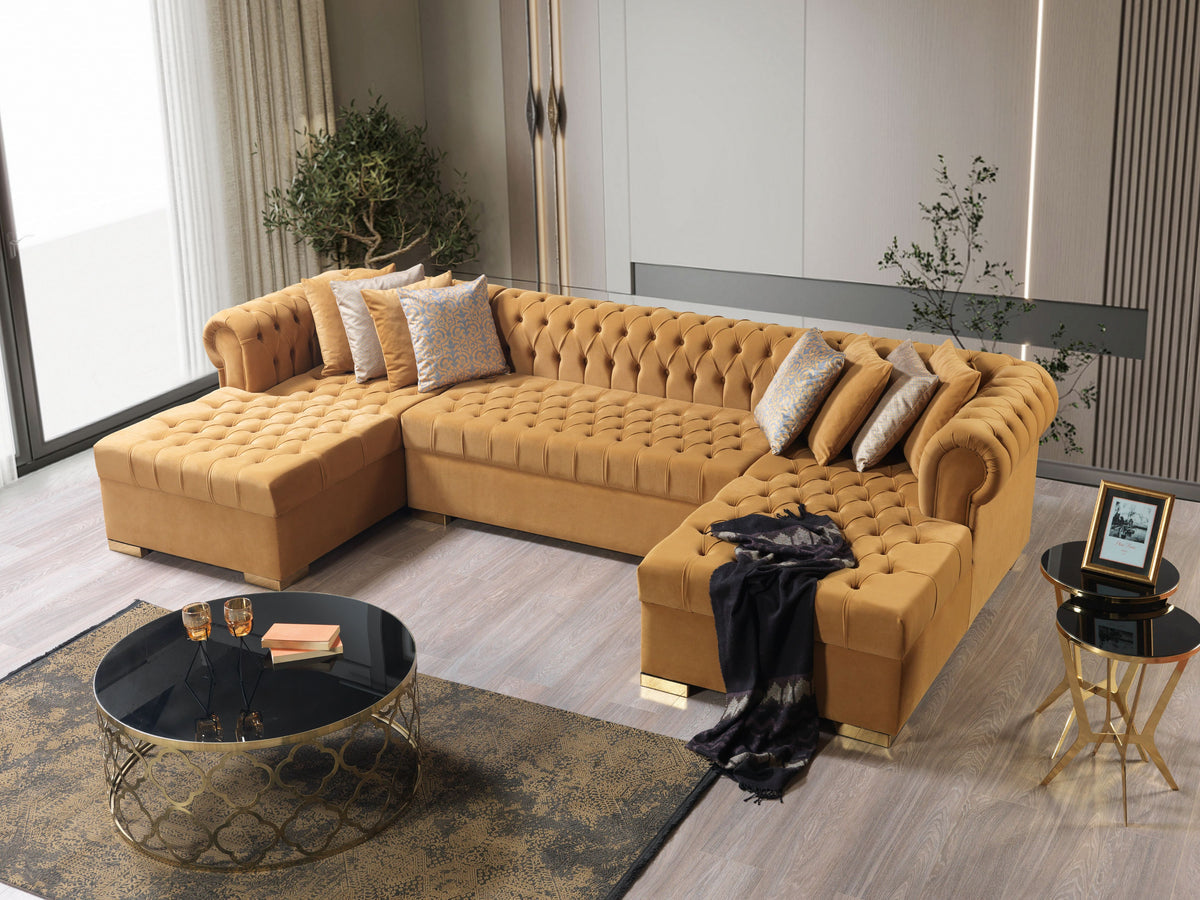 Lauren Velvet Mustard Double Chaise 136" Sectional