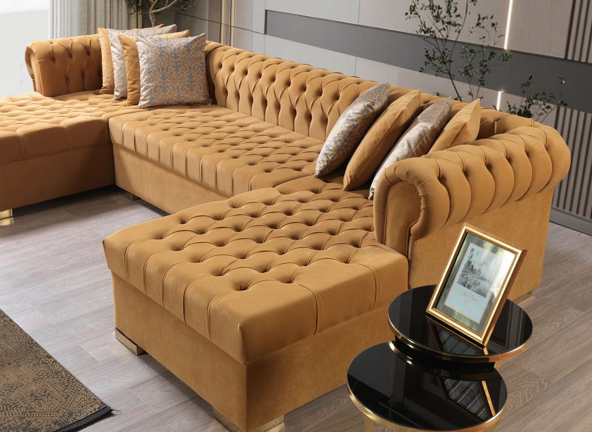 Lauren Velvet Mustard Double Chaise 136" Sectional