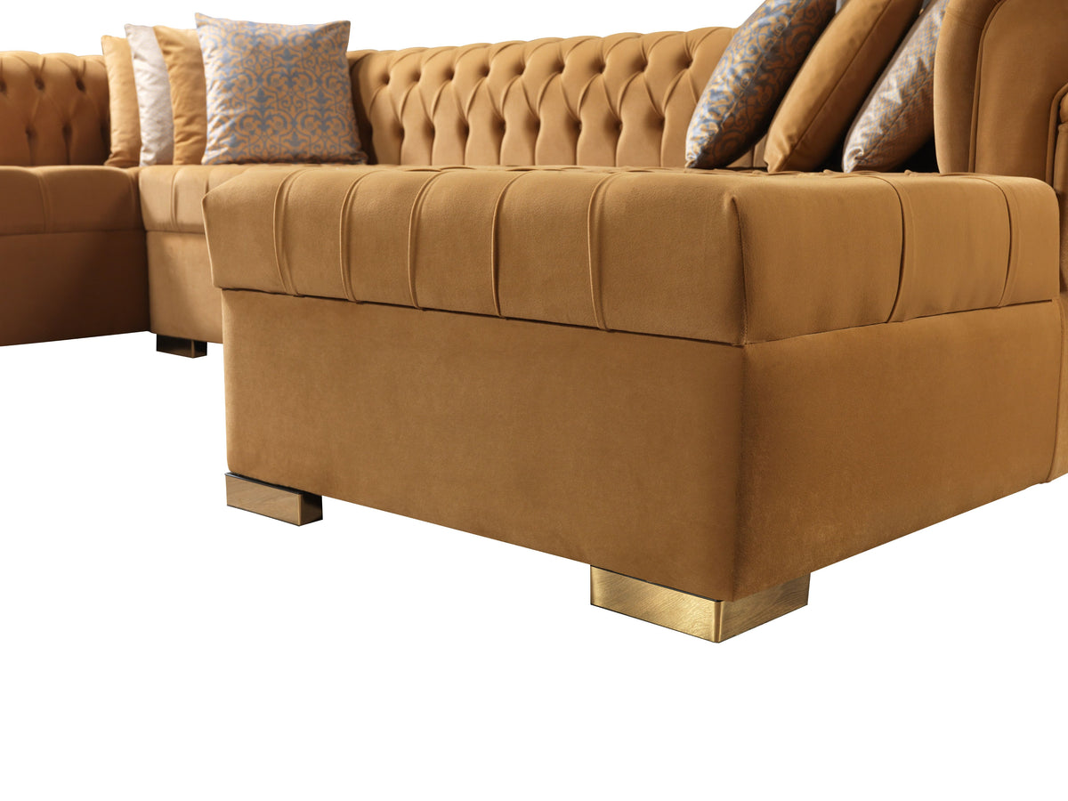 Lauren Velvet Mustard Double Chaise 136" Sectional