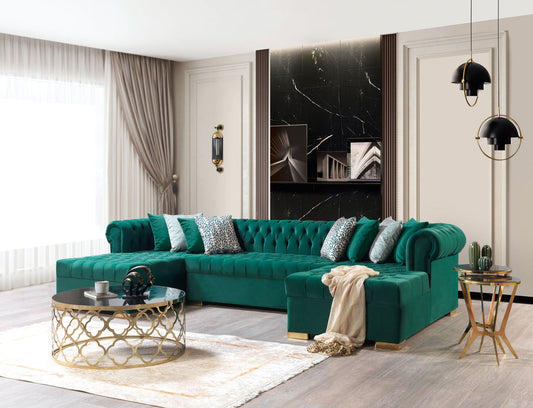 Lauren Velvet Green Double Chaise 136" Sectional