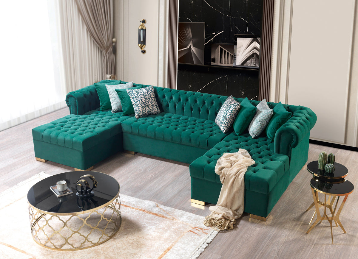 Lauren Velvet Green Double Chaise 136" Sectional