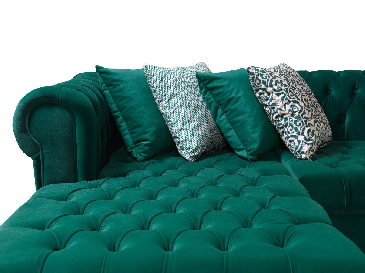 Lauren Velvet Green Double Chaise 136" Sectional