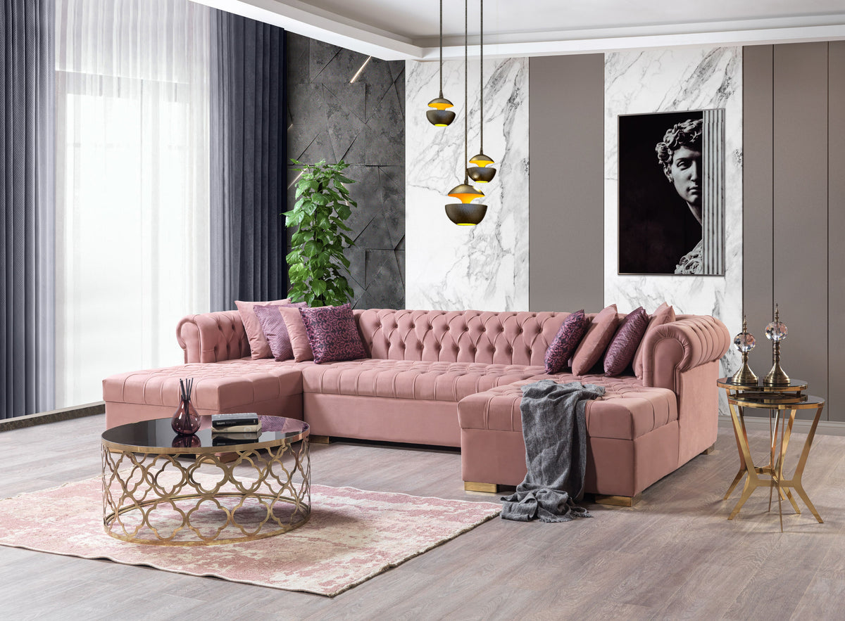 Lauren Velvet Pink Double Chaise 136" Sectional