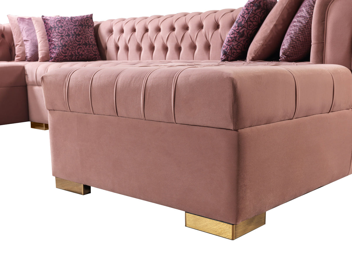 Lauren Velvet Pink Double Chaise 136" Sectional