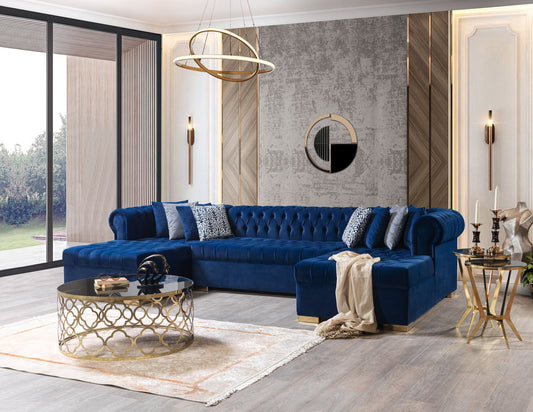 Lauren Velvet Navy Double Chaise 136" Sectional