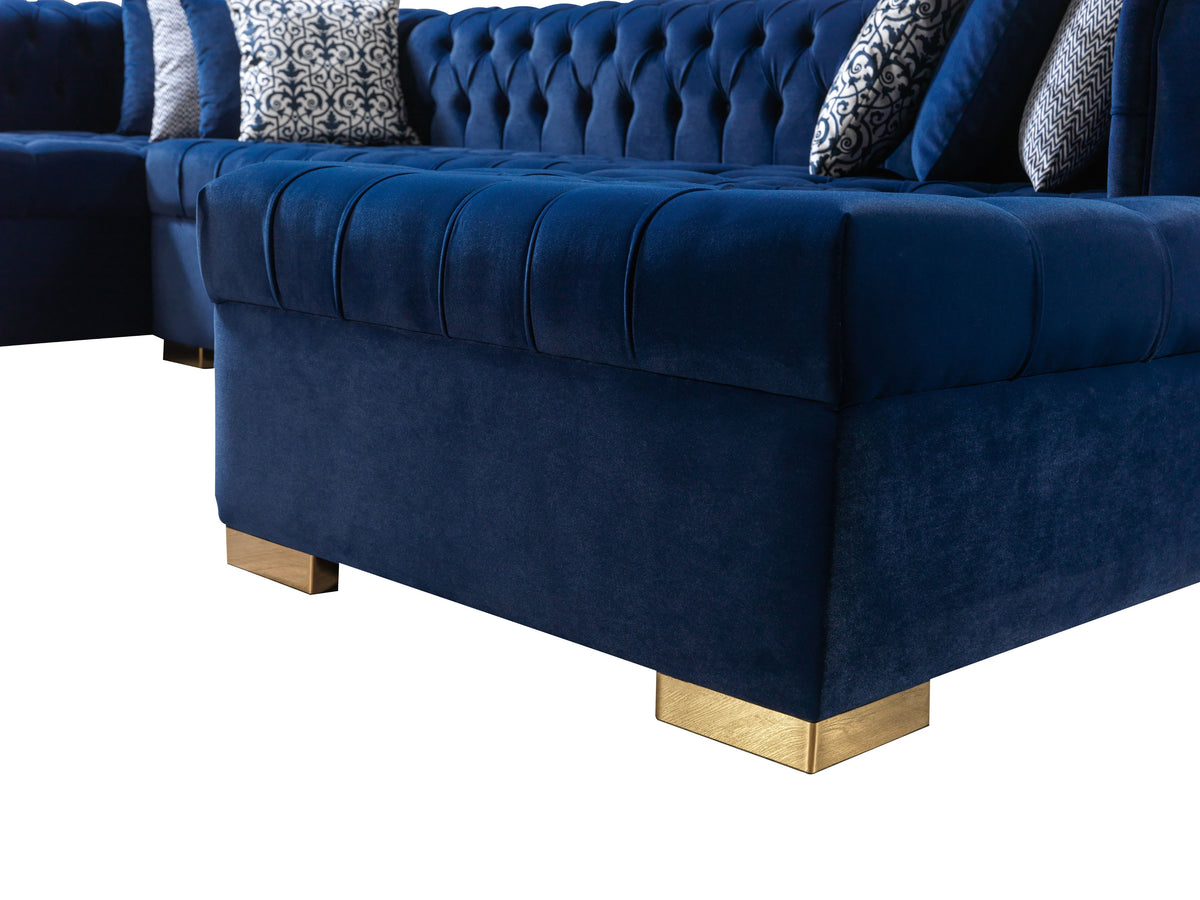 Lauren Velvet Navy Double Chaise 136" Sectional