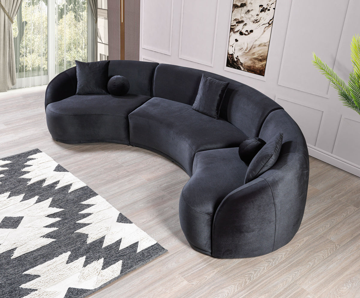 Bonita Charcoal Velvet 3pc  Curved 138" Sectional