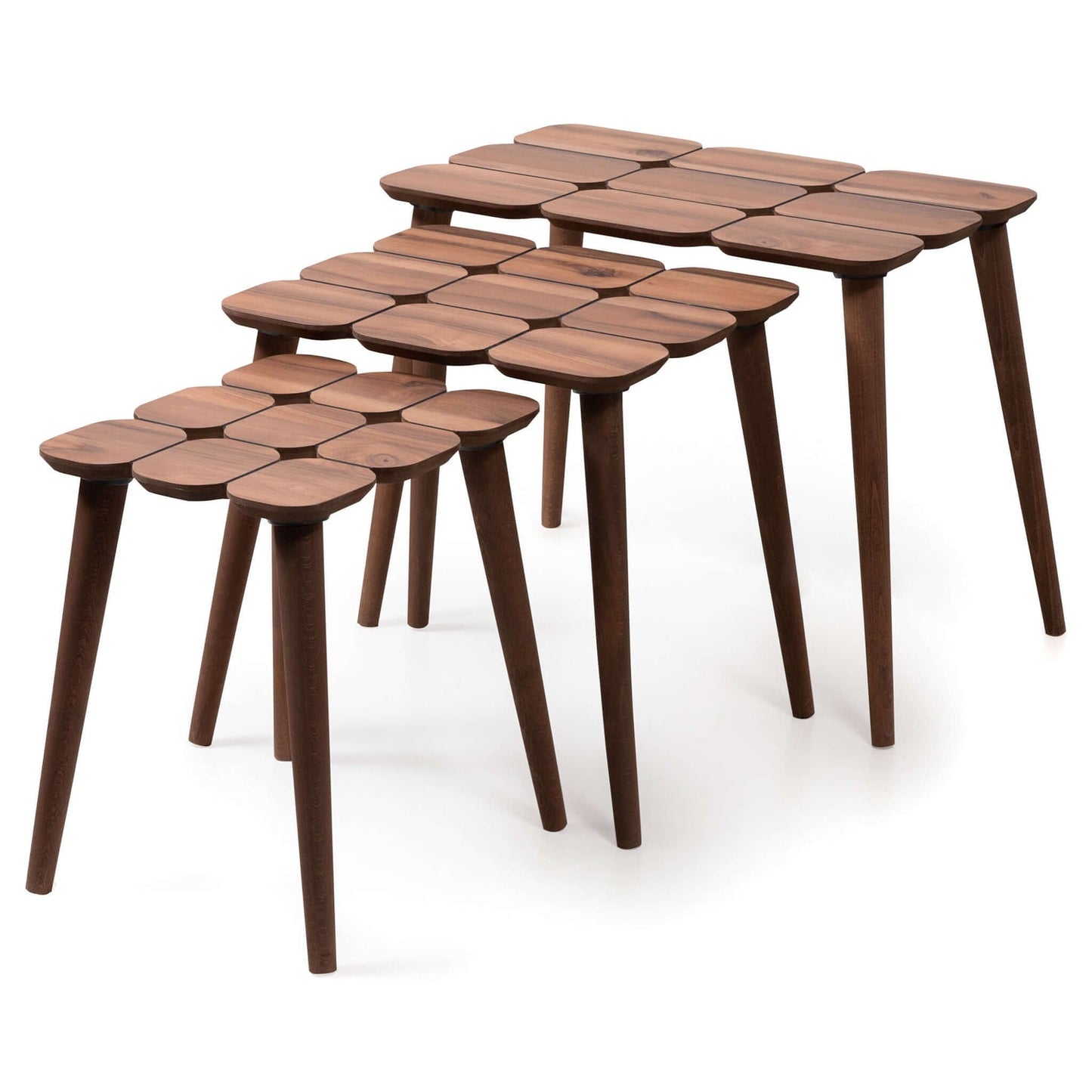 Hilson Mid-Century Modern Walnut Nesting Table Set (Set Of 3)