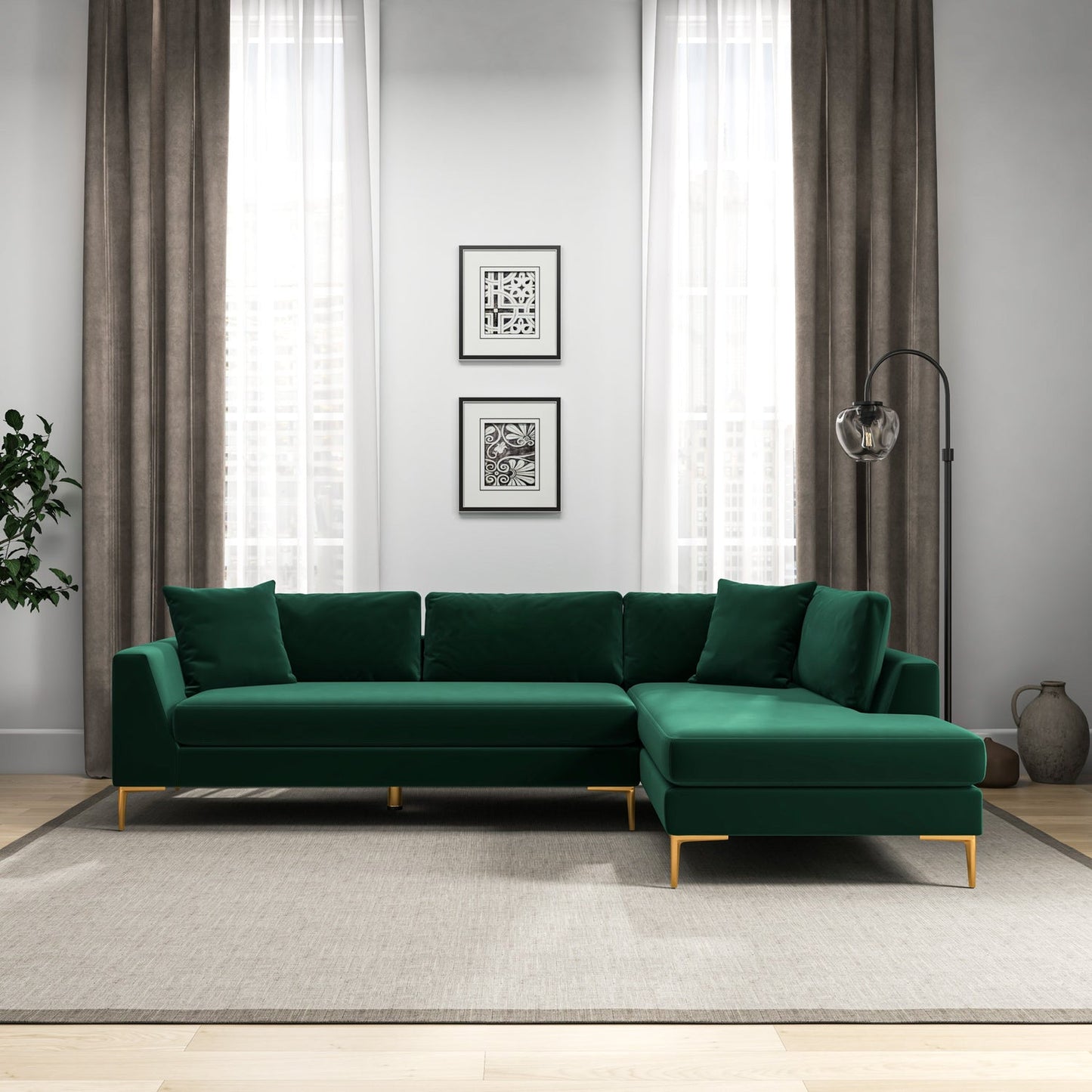 Mano 112" Green L-Shaped RAF/LAF Velvet Sectional