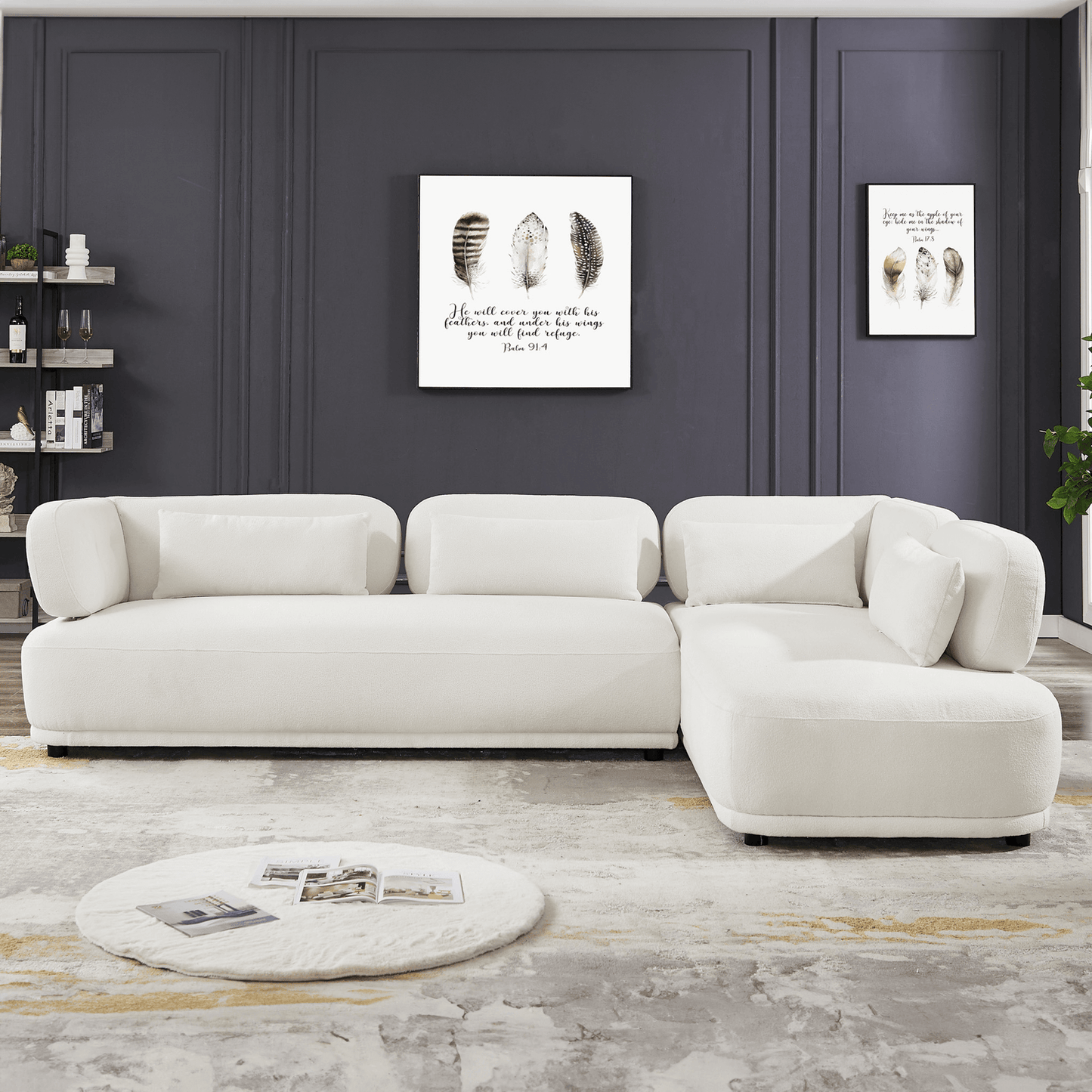 Richard Beige Boucle Mid-Century Modern 2pc Sectional Right