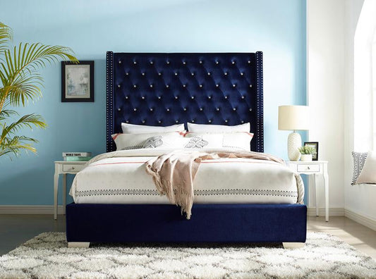 Franco Blue Velvet Queen Upholstered Bed SH228