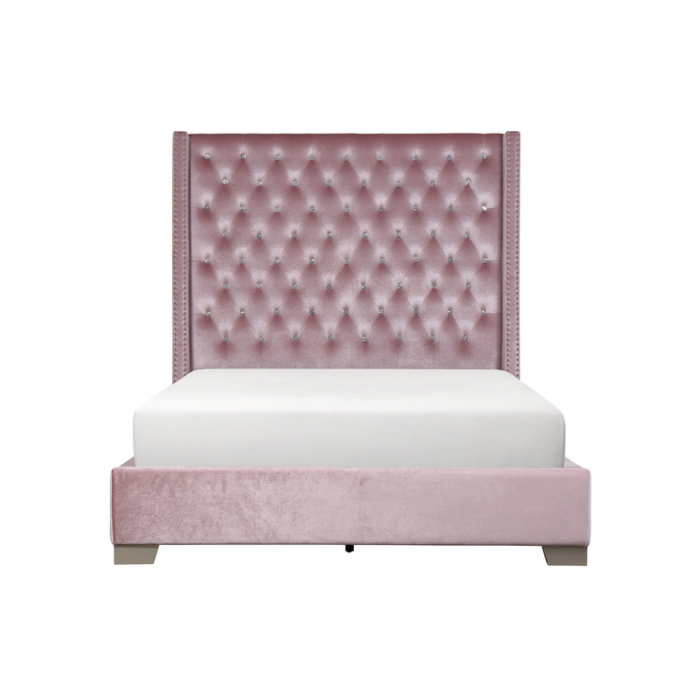 Pink Velvet King Panel Bed SH228