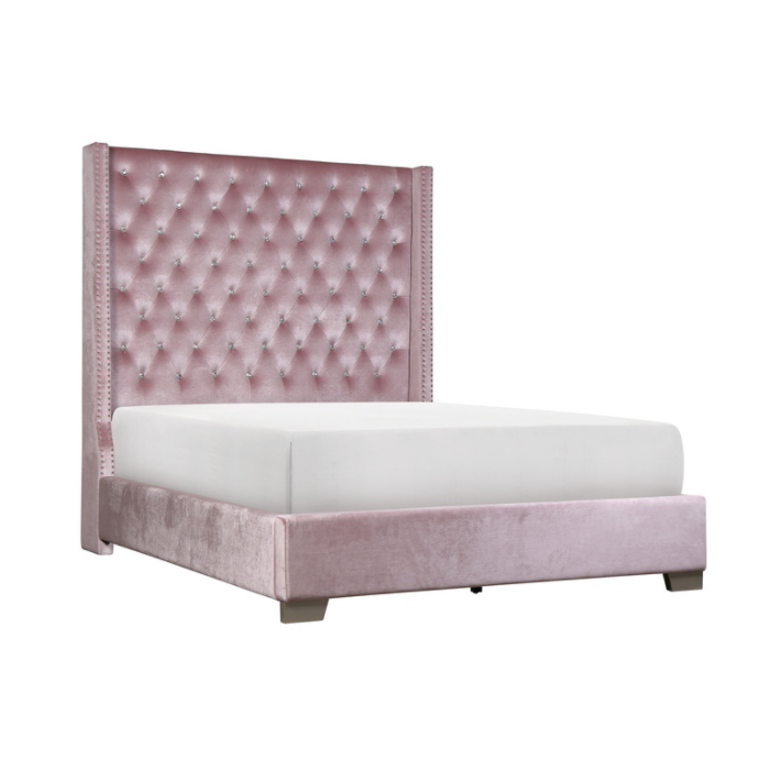 Pink Velvet King Panel Bed SH228