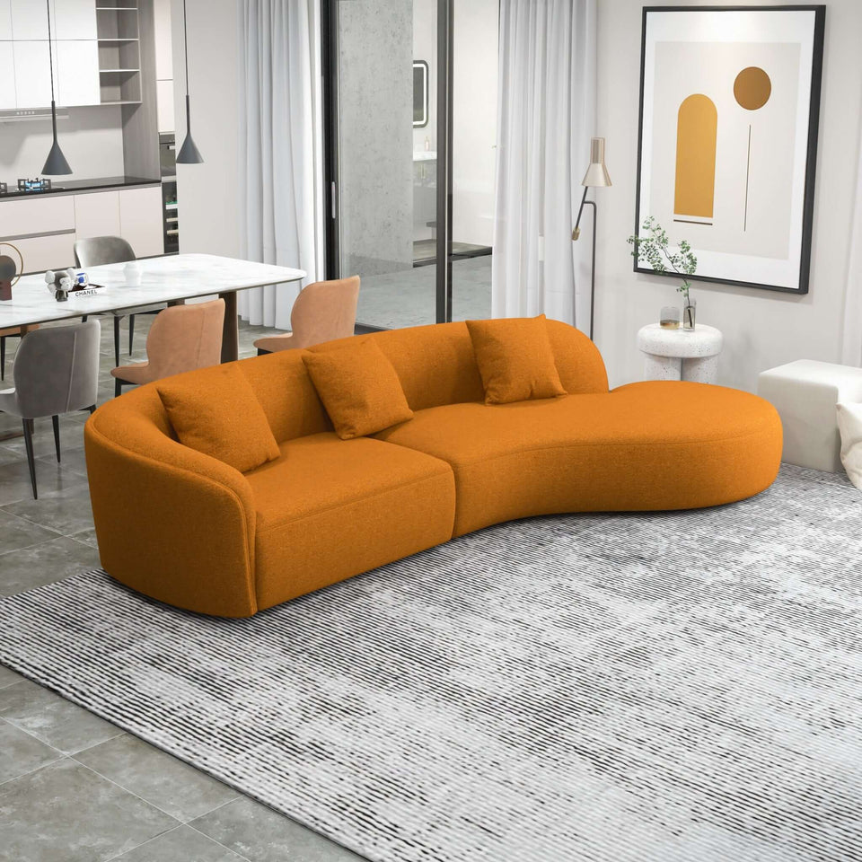 Elijah Orange Velvet Japandi Style Curvy 126" Sectional