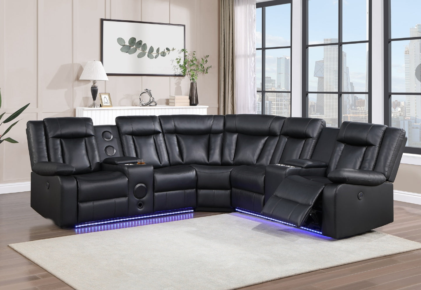 Ardent Black POWER/LED/BLUETOOTH/SPEAKERS Reclining Sectional SH8896