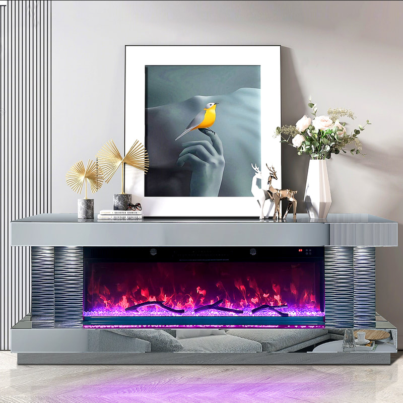 A90 GREY TV STAND W/FIREPLACE