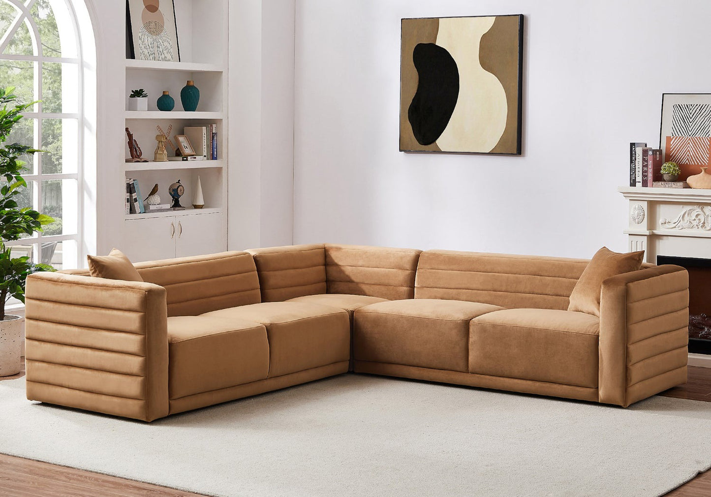 Solo Cognac Velvet Modular Corner Sectional