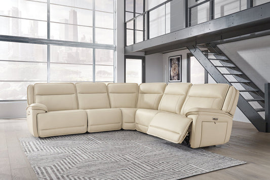 Double Deal Almond 5pc POWER Reclining Sectional U13001