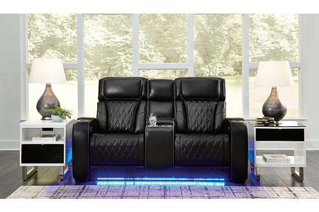 Boyington Black POWER/LED/GENUINE LEATHER Reclining Sofa and Loveseat U27106U1