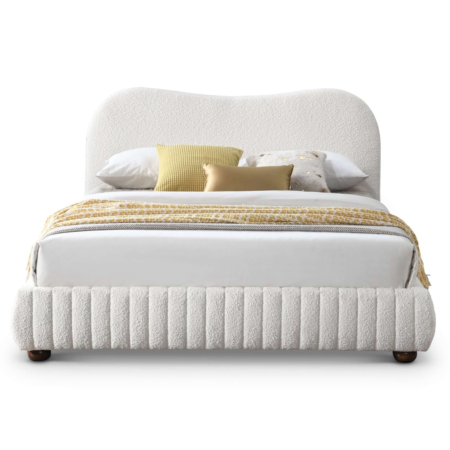 Norme Cream Boucle Upholstered Low Profile Queen Size Platform Bed