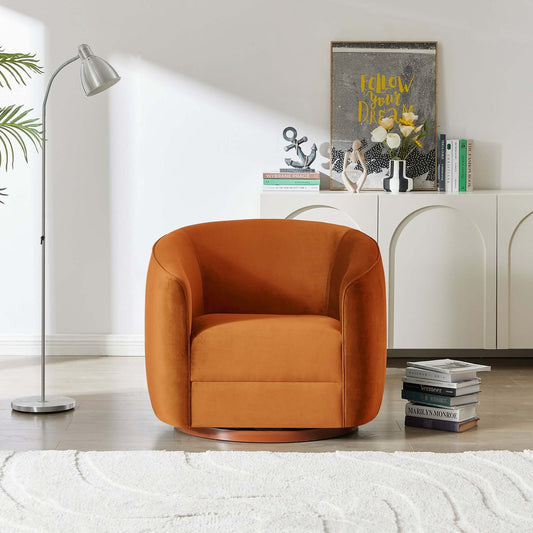 Elise Orange Velvet Swivel Chair