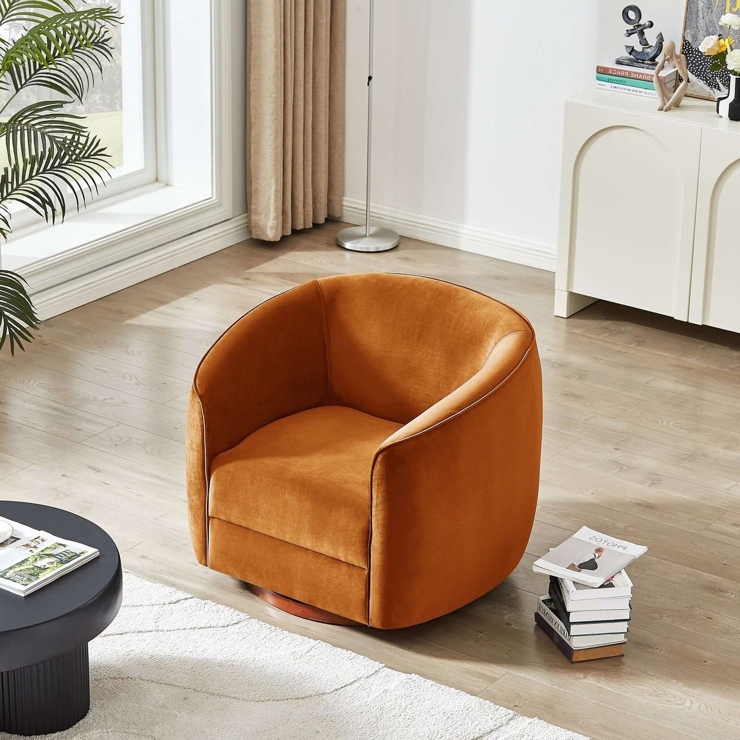 Elise Orange Velvet Swivel Chair