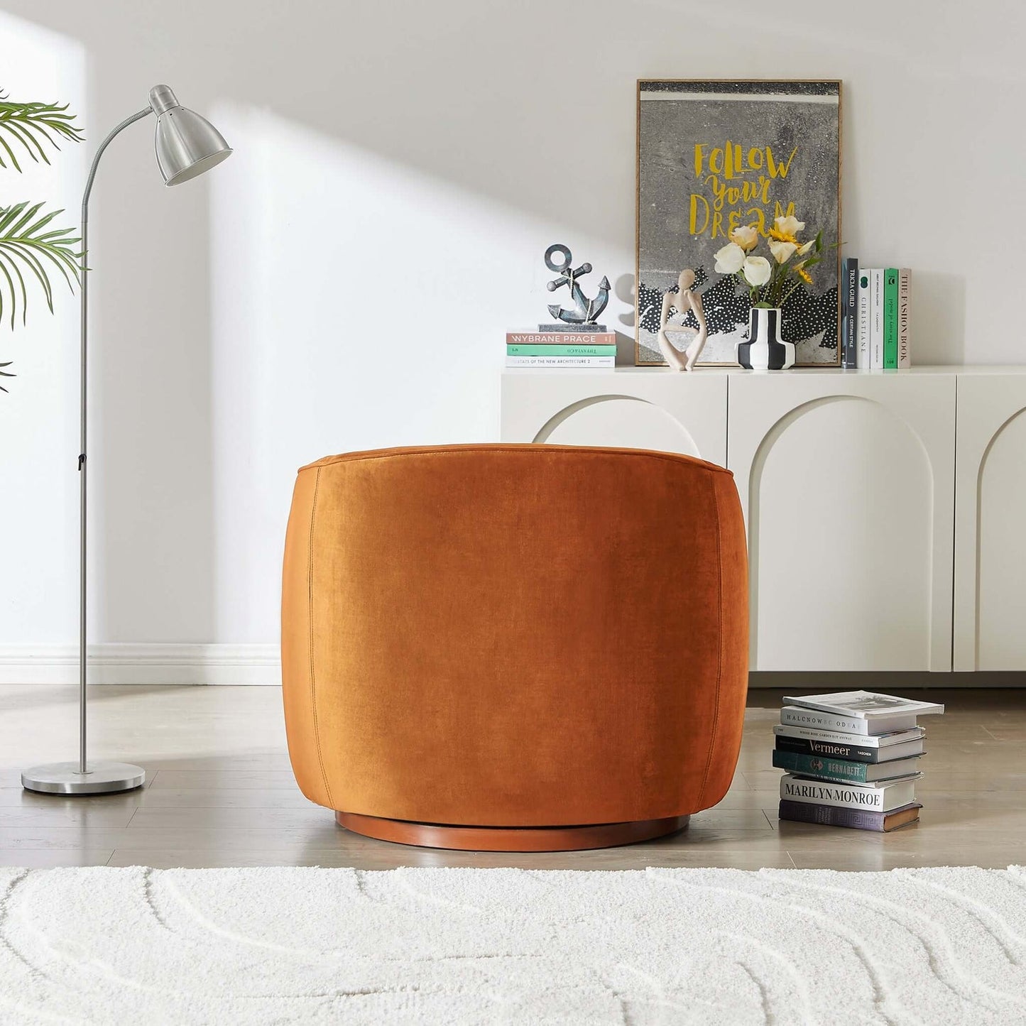 Elise Orange Velvet Swivel Chair