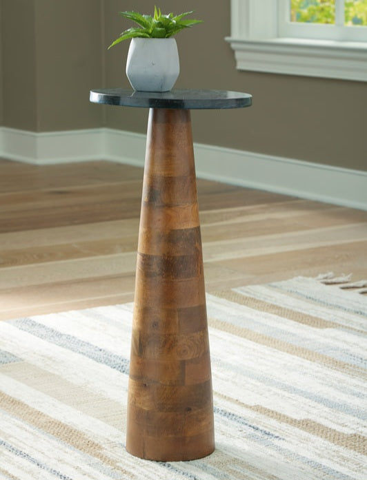 Quinndon Brown/Black Accent Table Marble Top   A4000633