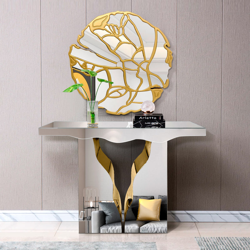 A901 White/Gold Console + Mirror Set