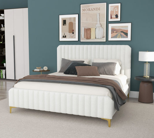 Valery Queen Size Cream Boucle Platform Bed