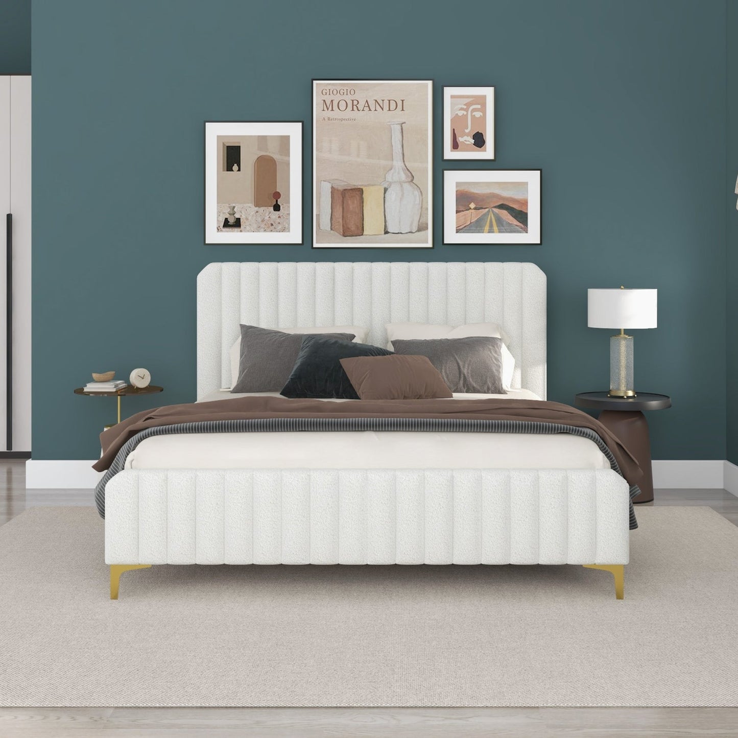 Valery King Size Cream Boucle Platform Bed