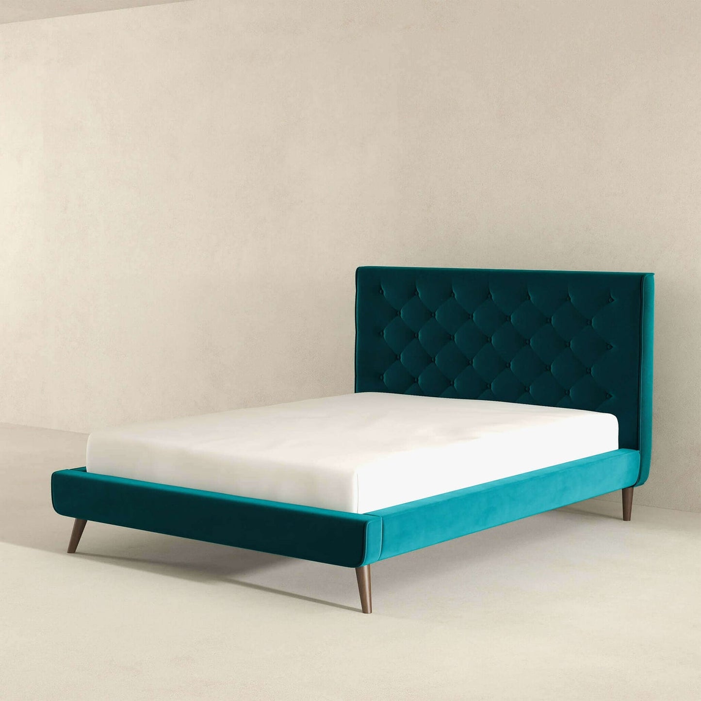 Dillon Mid-Century Modern Teal Velvet Queen Platform Bed