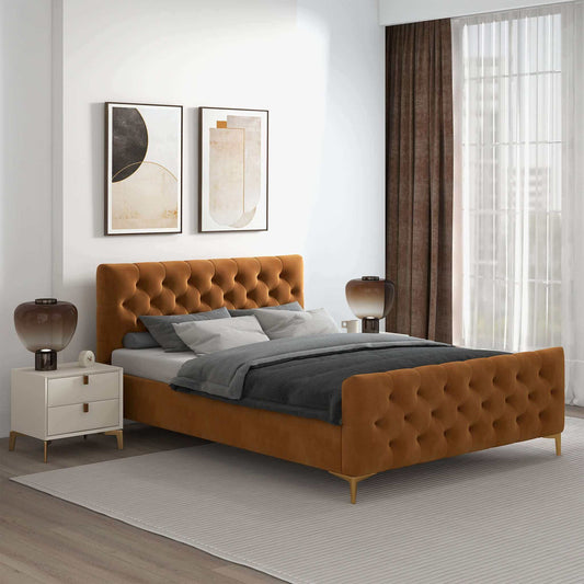 Bailey Cognac Velvet Queen Platform Bed