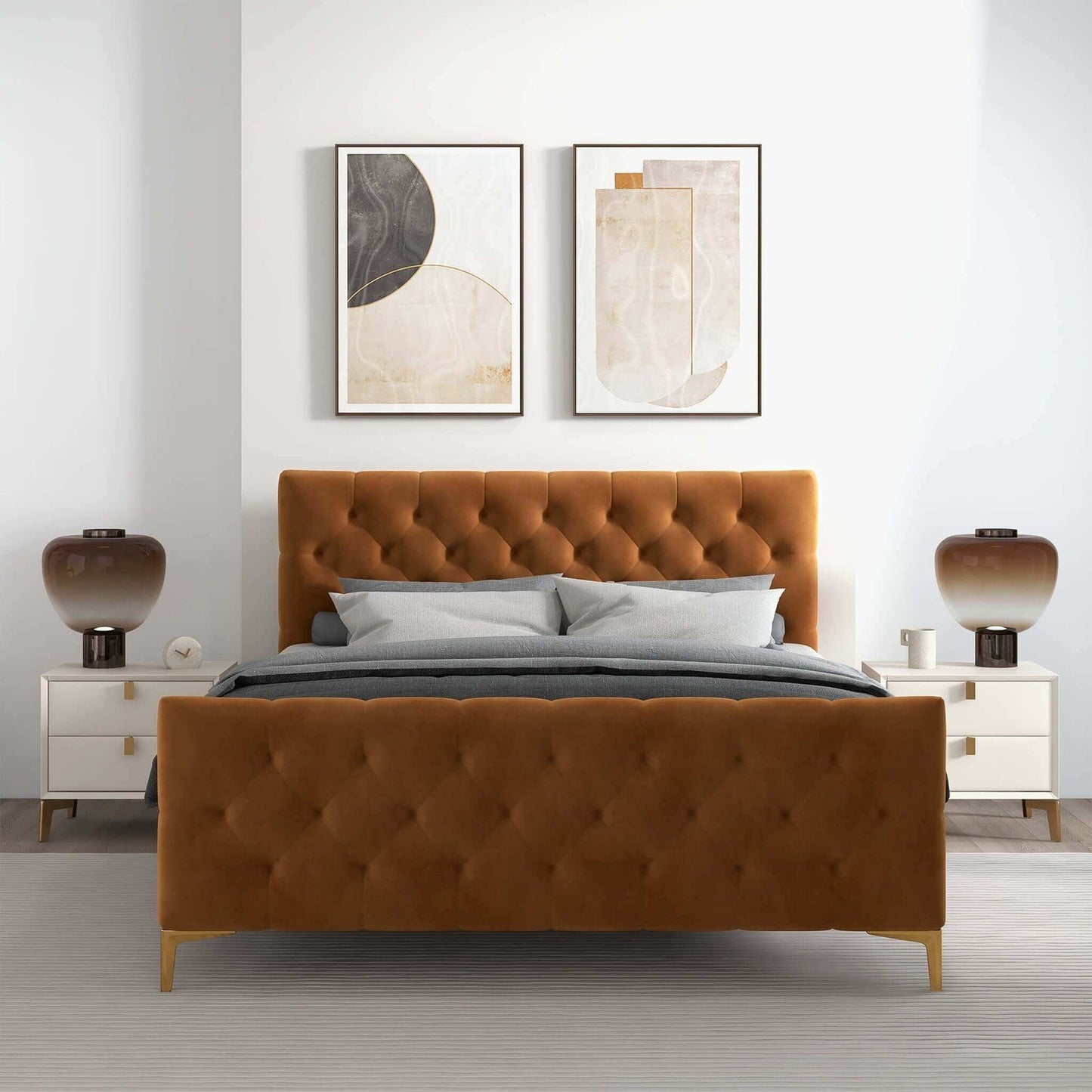 Bailey Cognac Velvet King Platform Bed