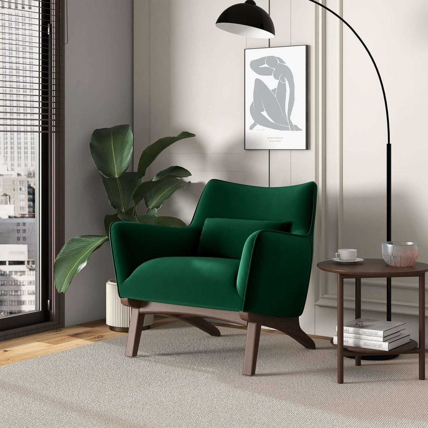 Brayden Mid Century Modern Dark Green Velvet Armchair