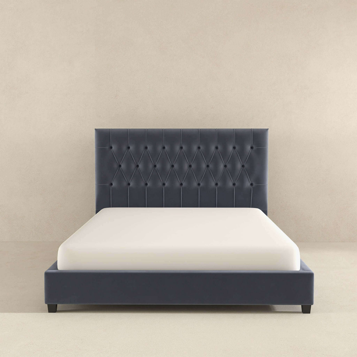 Donald Mid Century Modern Grey King Velvet Platform Bed