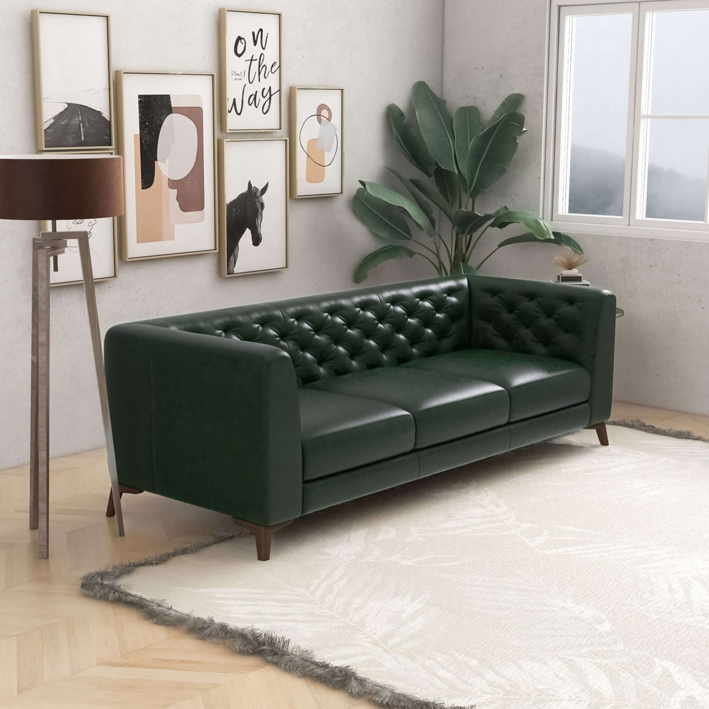 Carter Jade Tufted Tight Back Genuine Leather Sofa