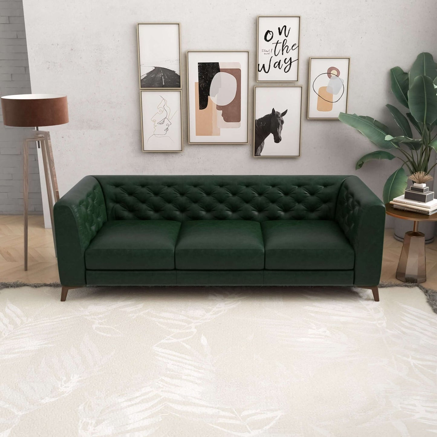 Carter Jade Tufted Tight Back Genuine Leather Sofa